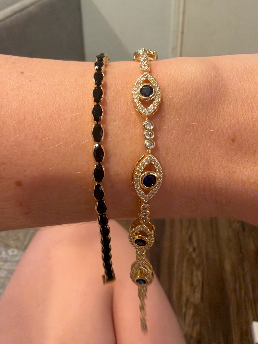 2 Gold Bracelet with Black Stones - Women Jewelry